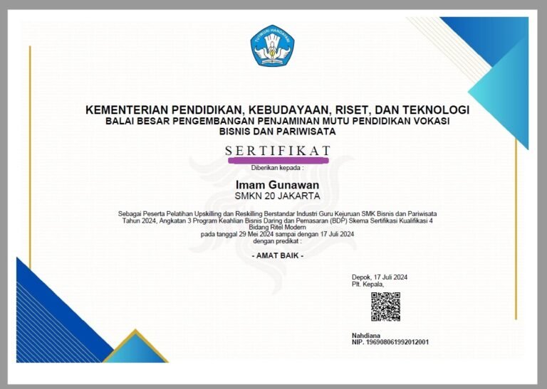 Sertifikat dari BBPPMPV BisPar